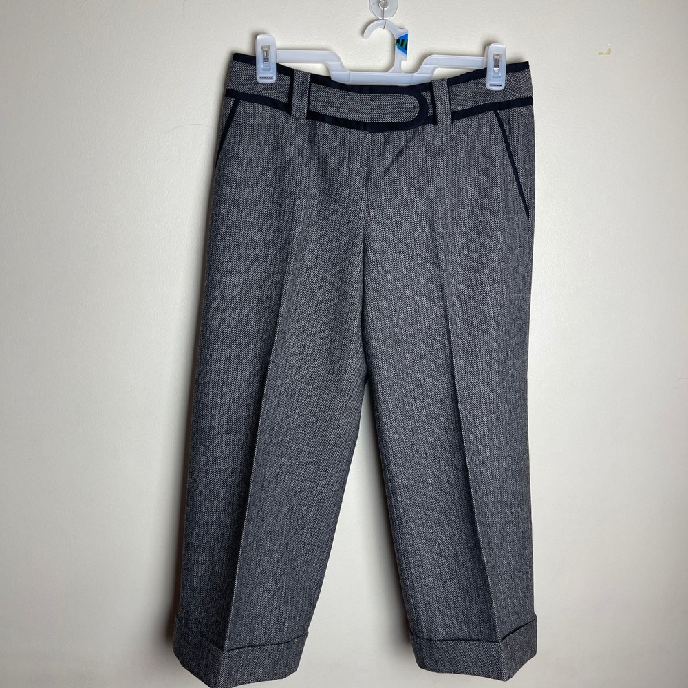 YARN Herringbone Wool Blend Wide Leg Trousers Gray Black Size 88 Large Korean